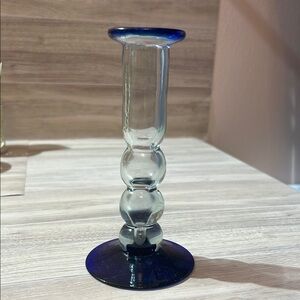 Vintage Handblown Mexican Art Glass Blue Bud Vase or Candlestick 6”